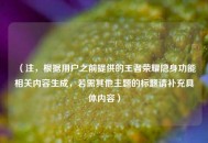 （注，根据用户之前提供的王者荣耀隐身功能相关内容生成，若需其他主题的标题请补充具体内容）