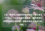 （注，根据您之前提供的参考内容，我生成了一个与Steam平台更新相关的标题。若您希望针对其他内容生成标题，请提供具体文本或主题方向。）