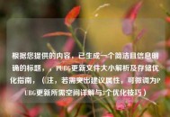 根据您提供的内容，已生成一个简洁且信息明确的标题，，PUBG更新文件大小解析及存储优化指南，（注，若需突出建议属性，可微调为PUBG更新所需空间详解与3个优化技巧）