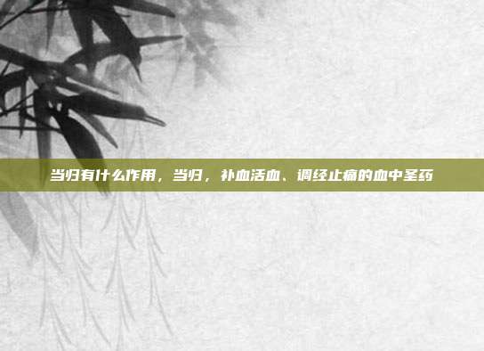 当归有什么作用,当归,补血活血、调经止痛的血中圣药