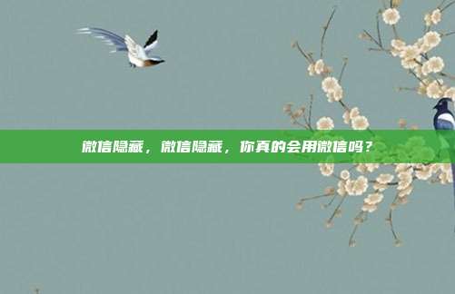 微信隐藏,微信隐藏,你真的会用微信吗?