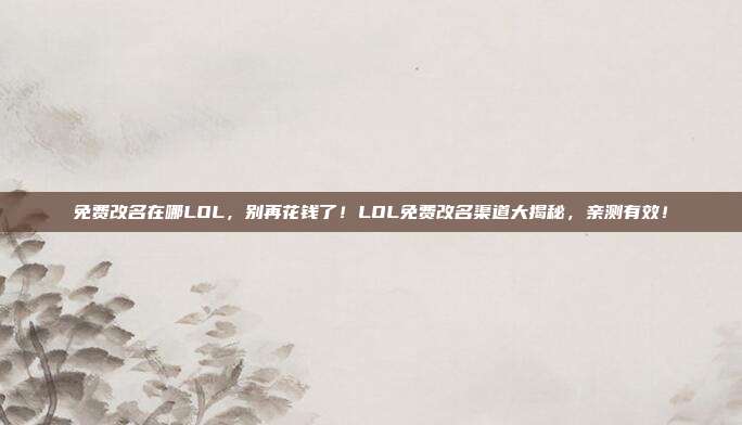 免费改名在哪LOL,别再花钱了!LOL免费改名渠道大揭秘,亲测有效!