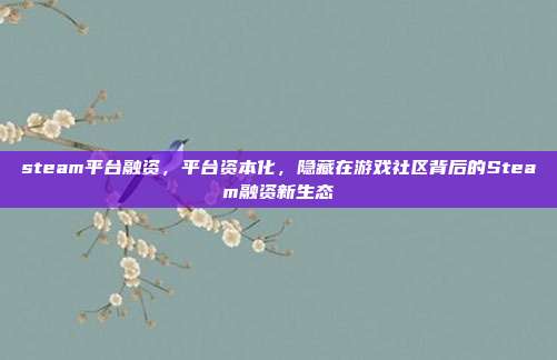 steam平台融资,平台资本化,隐藏在游戏社区背后的Steam融资新生态