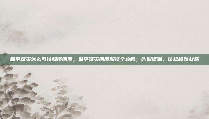 和平精英怎么可以解锁画质,和平精英画质解锁全攻略,告别模糊,体验极致战场