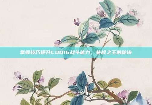 掌握技巧提升COD16战斗能力,巷战之王的秘诀