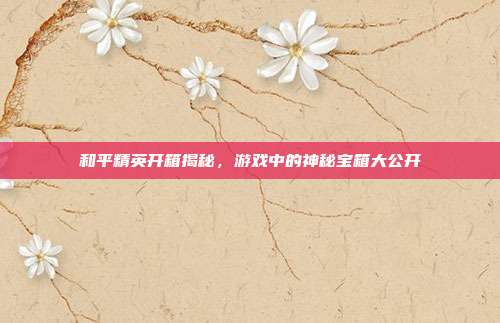 和平精英开箱揭秘,游戏中的神秘宝箱大公开