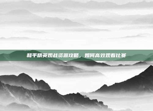 和平精英观战资源攻略,如何高效观看比赛
