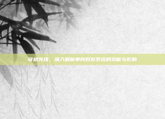 穿越火线,深入解析单向好友系统的功能与影响