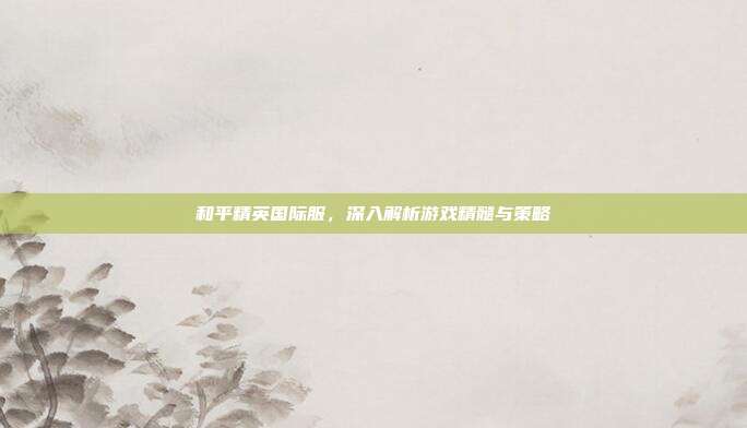 和平精英国际服,深入解析游戏精髓与策略