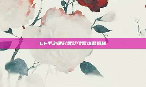 CF手游限时武器续费攻略揭秘