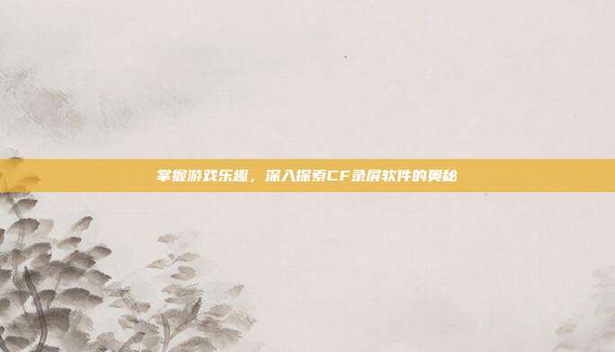 掌握游戏乐趣,深入探索CF录屏软件的奥秘