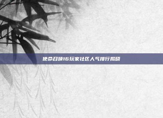 使命召唤16玩家社区人气排行揭晓