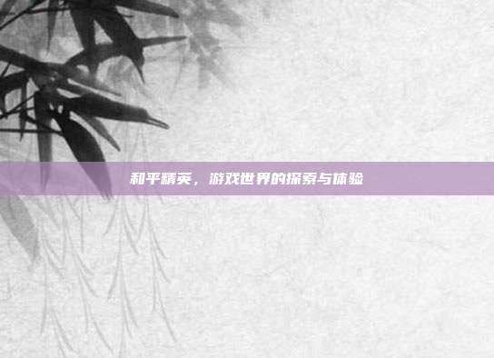 和平精英,游戏世界的探索与体验