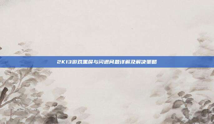 2K13游戏黑屏与闪退问题详解及解决策略