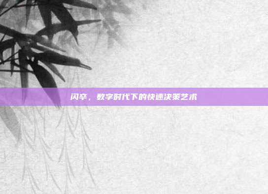 闪卒,数字时代下的快速决策艺术