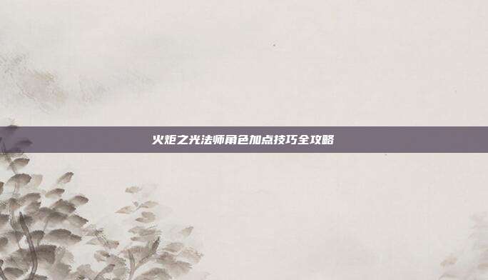 火炬之光法师角色加点技巧全攻略