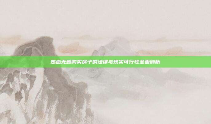 热血无赖购买房子的法律与现实可行性全面剖析