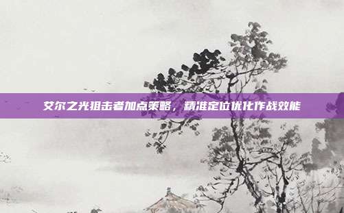 艾尔之光狙击者加点策略,精准定位优化作战效能