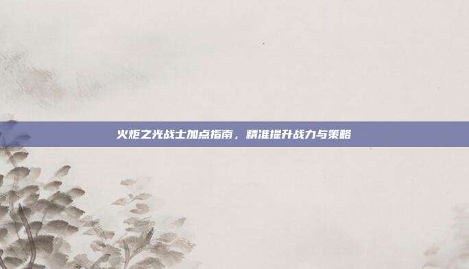 火炬之光战士加点指南,精准提升战力与策略