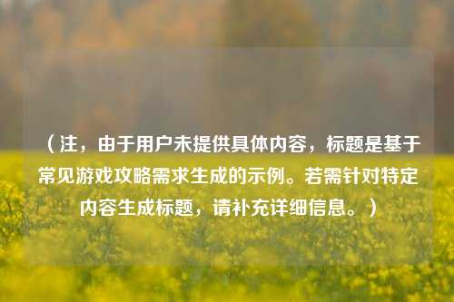 (注,由于用户未提供具体内容,标题是基于常见游戏攻略需求生成的示例。若需针对特定内容生成标题,请补充详细信息。)