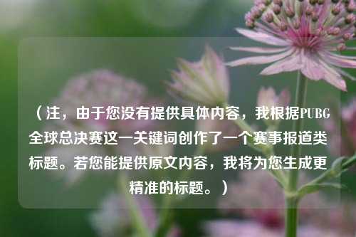 (注,由于您没有提供具体内容,我根据PUBG全球总决赛这一关键词创作了一个赛事报道类标题。若您能提供原文内容,我将为您生成更精准的标题。)