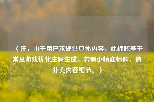 (注,由于用户未提供具体内容,此标题基于常见游戏优化主题生成。若需更精准标题,请补充内容细节。)