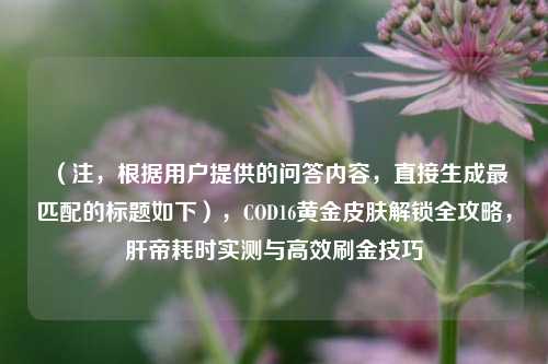 (注,根据用户提供的问答内容,直接生成最匹配的标题如下),COD16黄金皮肤解锁全攻略,肝帝耗时实测与高效刷金技巧
