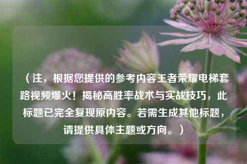 (注,根据您提供的参考内容王者荣耀电梯套路视频爆火!揭秘高胜率战术与实战技巧,此标题已完全复现原内容。若需生成其他标题,请提供具体主题或方向。)
