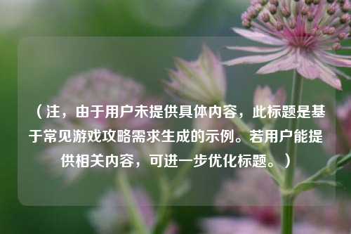 (注,由于用户未提供具体内容,此标题是基于常见游戏攻略需求生成的示例。若用户能提供相关内容,可进一步优化标题。)