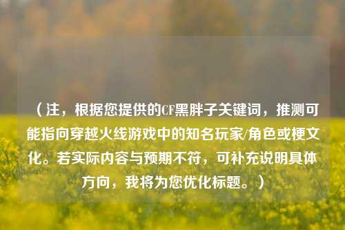 (注,根据您提供的CF黑胖子关键词,推测可能指向穿越火线游戏中的知名玩家/角色或梗文化。若实际内容与预期不符,可补充说明具体方向,我将为您优化标题。)