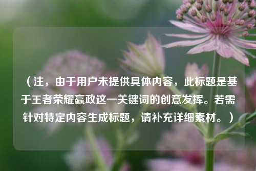 (注,由于用户未提供具体内容,此标题是基于王者荣耀嬴政这一关键词的创意发挥。若需针对特定内容生成标题,请补充详细素材。)
