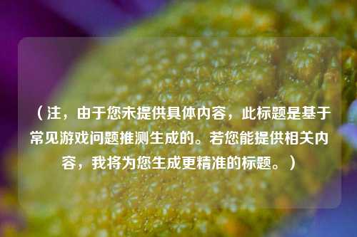 (注,由于您未提供具体内容,此标题是基于常见游戏问题推测生成的。若您能提供相关内容,我将为您生成更精准的标题。)