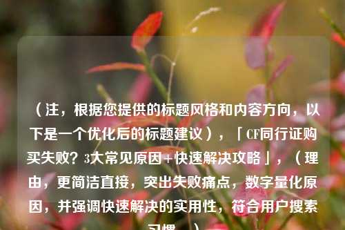 (注,根据您提供的标题风格和内容方向,以下是一个优化后的标题建议),「CF同行证购买失败?3大常见原因+快速解决攻略」,(理由,更简洁直接,突出失败痛点,数字量化原因,并强调快速解决的实用性,符合用户搜索习惯。)