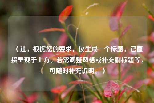 (注,根据您的要求,仅生成一个标题,已直接呈现于上方。若需调整风格或补充副标题等,可随时补充说明。)