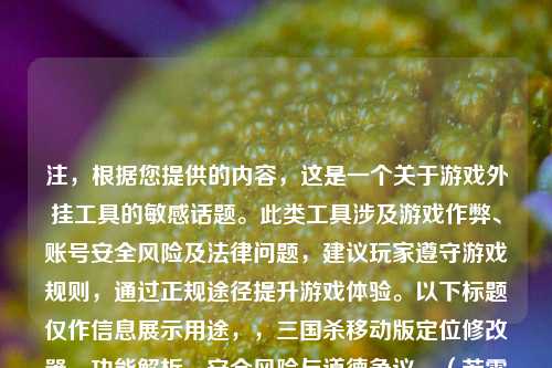 注,根据您提供的内容,这是一个关于游戏外挂工具的敏感话题。此类工具涉及游戏作弊、账号安全风险及法律问题,建议玩家遵守游戏规则,通过正规途径提升游戏体验。以下标题仅作信息展示用途,,三国杀移动版定位修改器,功能解析、安全风险与道德争议,(若需其他方向标题可补充说明,如侧重技术原理或法律后果等)
