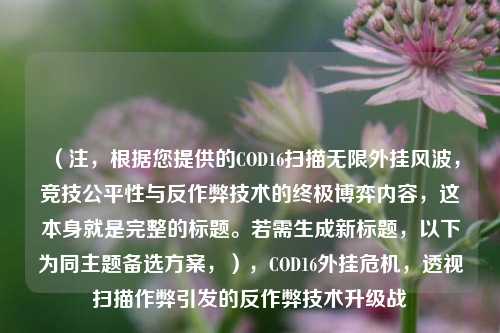 (注,根据您提供的COD16扫描无限外挂风波,竞技公平性与反作弊技术的终极博弈内容,这本身就是完整的标题。若需生成新标题,以下为同主题备选方案,),COD16外挂危机,透视扫描作弊引发的反作弊技术升级战