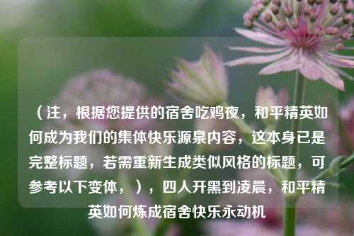 (注,根据您提供的宿舍吃鸡夜,和平精英如何成为我们的集体快乐源泉内容,这本身已是完整标题,若需重新生成类似风格的标题,可参考以下变体,),四人开黑到凌晨,和平精英如何炼成宿舍快乐永动机