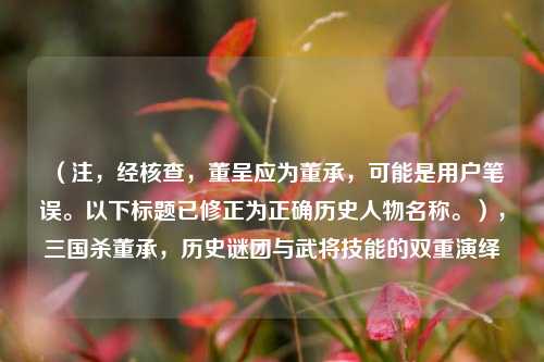(注,经核查,董呈应为董承,可能是用户笔误。以下标题已修正为正确历史人物名称。),三国杀董承,历史谜团与武将技能的双重演绎