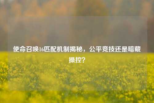 使命召唤16匹配机制揭秘,公平竞技还是暗藏操控?
