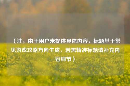 (注,由于用户未提供具体内容,标题基于常见游戏攻略方向生成,若需精准标题请补充内容细节)