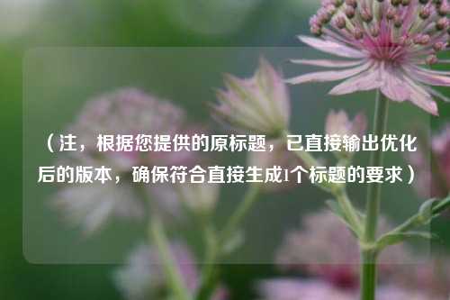(注,根据您提供的原标题,已直接输出优化后的版本,确保符合直接生成1个标题的要求)