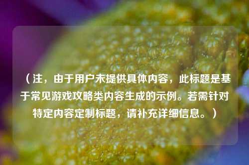 (注,由于用户未提供具体内容,此标题是基于常见游戏攻略类内容生成的示例。若需针对特定内容定制标题,请补充详细信息。)
