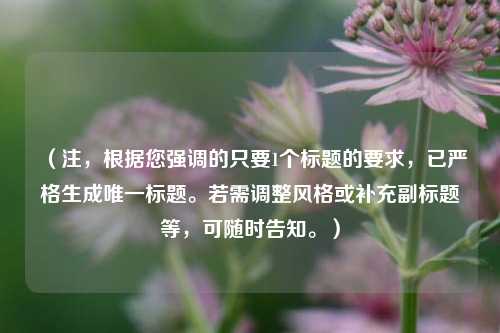 (注,根据您强调的只要1个标题的要求,已严格生成唯一标题。若需调整风格或补充副标题等,可随时告知。)