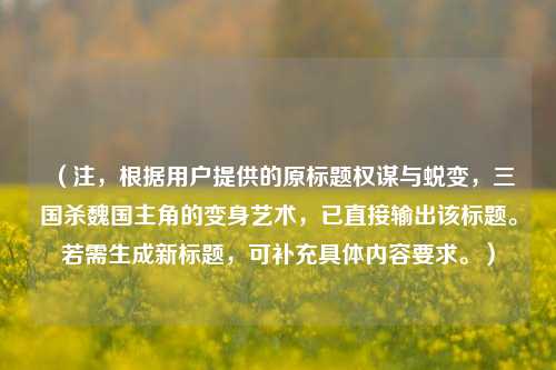 (注,根据用户提供的原标题权谋与蜕变,三国杀魏国主角的变身艺术,已直接输出该标题。若需生成新标题,可补充具体内容要求。)