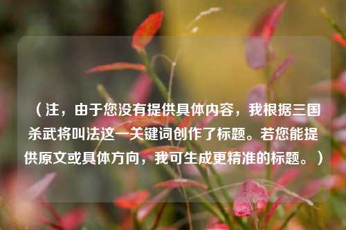 (注,由于您没有提供具体内容,我根据三国杀武将叫法这一关键词创作了标题。若您能提供原文或具体方向,我可生成更精准的标题。)
