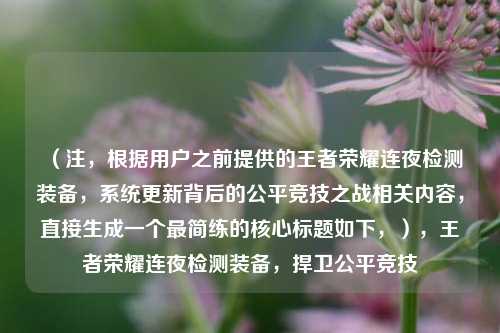 (注,根据用户之前提供的王者荣耀连夜检测装备,系统更新背后的公平竞技之战相关内容,直接生成一个最简练的核心标题如下,),王者荣耀连夜检测装备,捍卫公平竞技