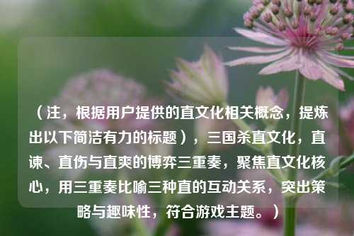 (注,根据用户提供的直文化相关概念,提炼出以下简洁有力的标题),三国杀直文化,直谏、直伤与直爽的博弈三重奏,聚焦直文化核心,用三重奏比喻三种直的互动关系,突出策略与趣味性,符合游戏主题。)
