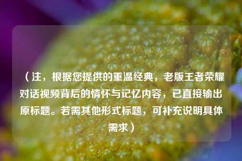 (注,根据您提供的重温经典,老版王者荣耀对话视频背后的情怀与记忆内容,已直接输出原标题。若需其他形式标题,可补充说明具体需求)