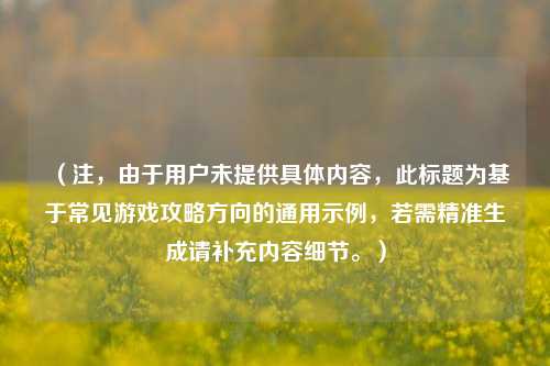 (注,由于用户未提供具体内容,此标题为基于常见游戏攻略方向的通用示例,若需精准生成请补充内容细节。)