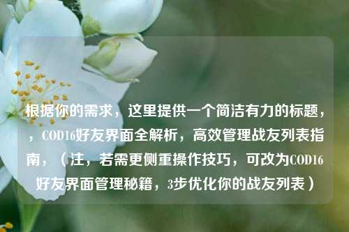 根据你的需求,这里提供一个简洁有力的标题,,COD16好友界面全解析,高效管理战友列表指南,(注,若需更侧重操作技巧,可改为COD16好友界面管理秘籍,3步优化你的战友列表)
